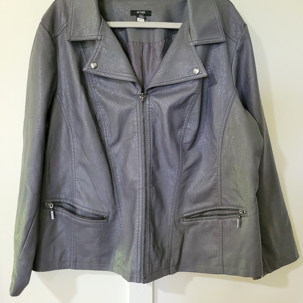 Alfani Gray Leather Jacket with Collared Neckline and Relaxed Fit - Picture 3 of 13